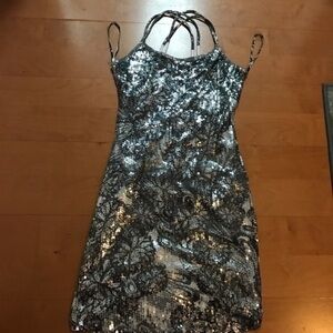 Gray and white sequin mini dress Medium